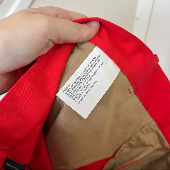 Theory Womens Red High Rise Stretch Wide Leg Pants Soft Chino NWOT Size 6 - Picture 6 of 6